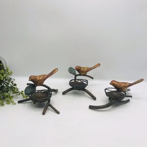 Vintage Bird Nest Bronze Brass Bird Flowers Tea Light Candle Holder Set of 3 MCM